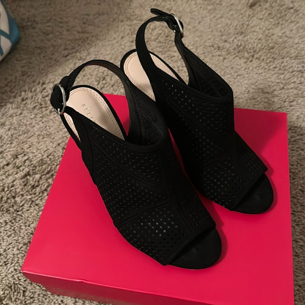 Black Kelly and Katie suede like sling backs. Size 7 1/2